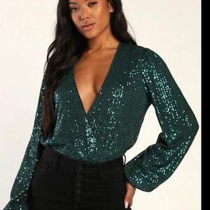 Rachel Zoe Green Sequin Bodysuit medium
